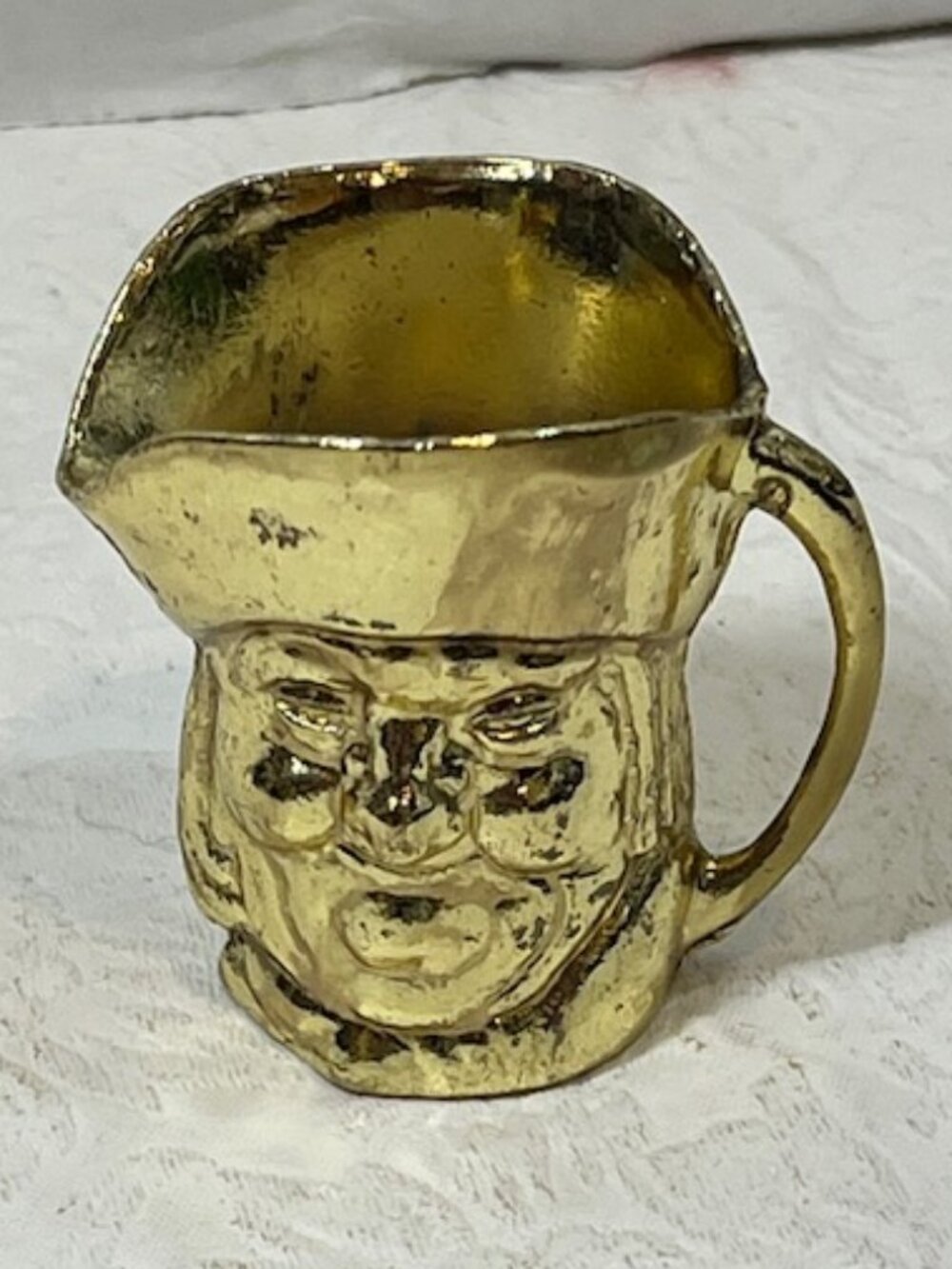 VTG Small Mini Creamer-Style Brass Toby Face Jug Mug w/Spout Heavy England 2"x2"